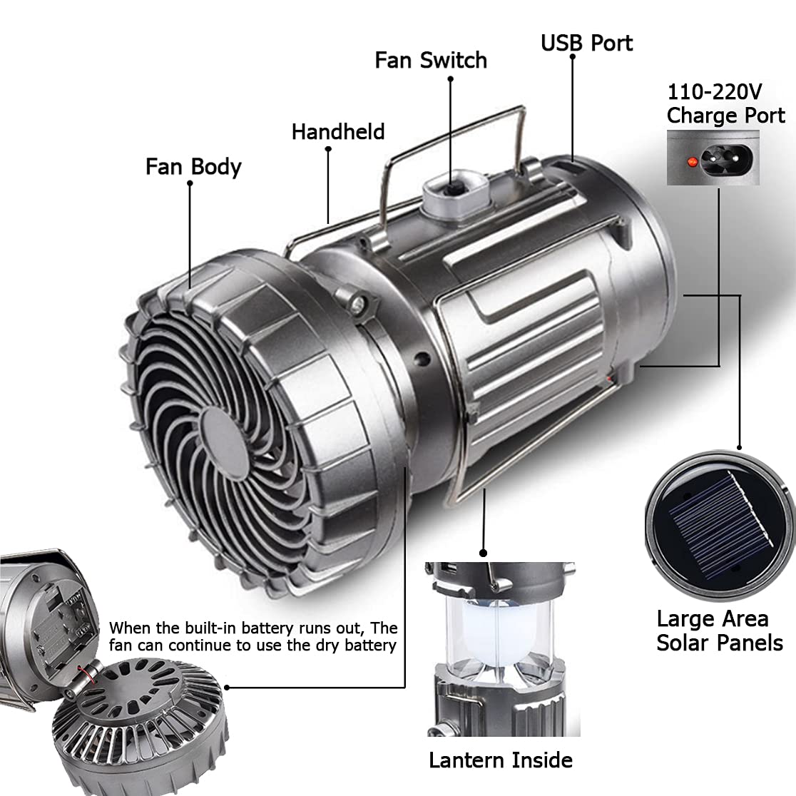 Solar Lamp With Fan And Charger